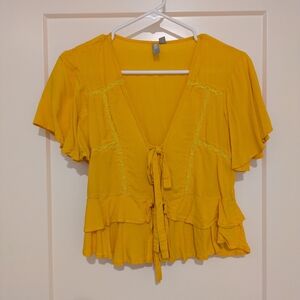 ASOS Mustard Yellow Blouse with Tie Front